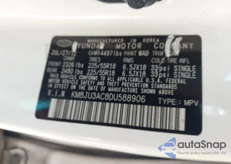 2013 Hyundai Tucson Limited z USA, uszkodzony, nr VIN KM8JU3AC8DU588906